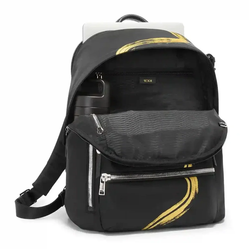 NWT Tumi Blk Voyageur Halsey 14.5 in Gold Sroke Backpack Carry On Laptop Travel